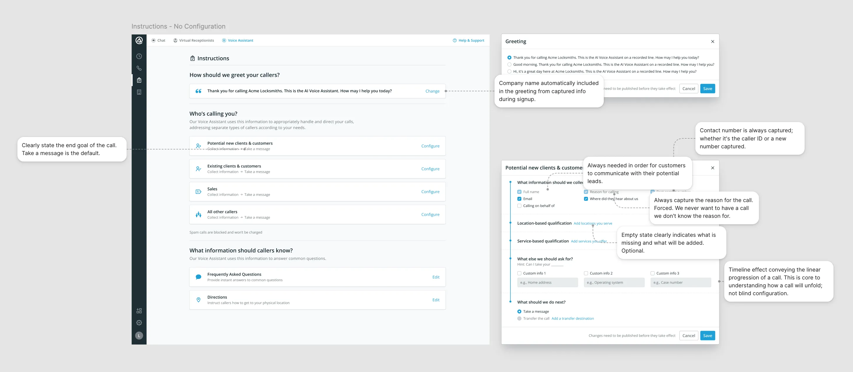 The default AI receptionist configuration a customer gets with no setup